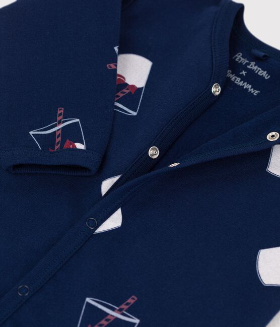 Tutina pigiama bebè in cotone biologico Tajinebanane x Petit Bateau blu MEDIEVAL/bianco MULTICO