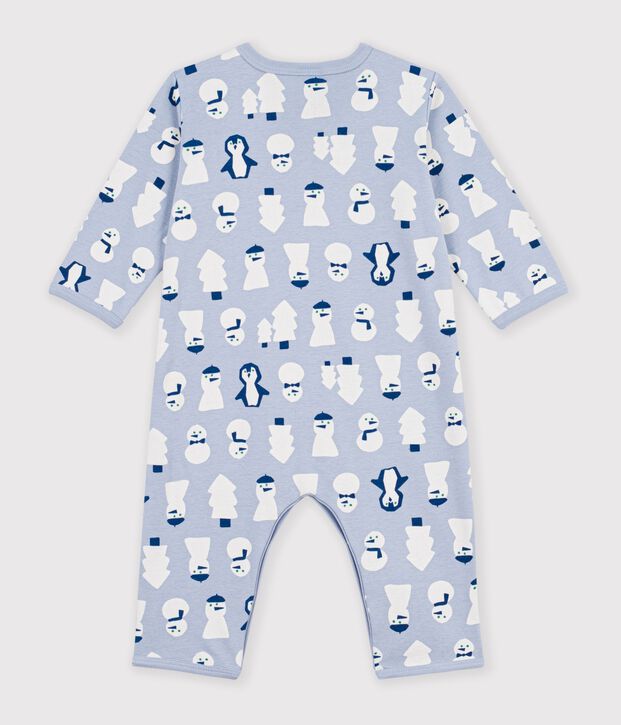 Pigiama senza piedini in cotone con pupazzi di neve stampati neonato blu/multicolore