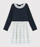 Abito maniche lunghe bambina blu SMOKING/bianco MULTICO