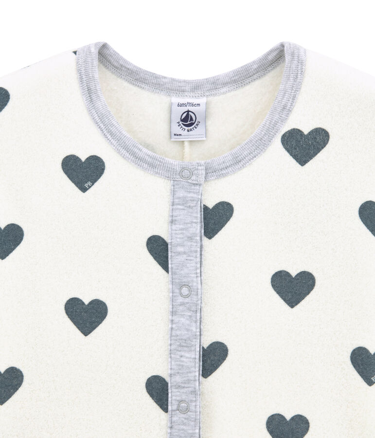 Pigiama intero per bambina molto caldo in spugna grattata bianco/grigio