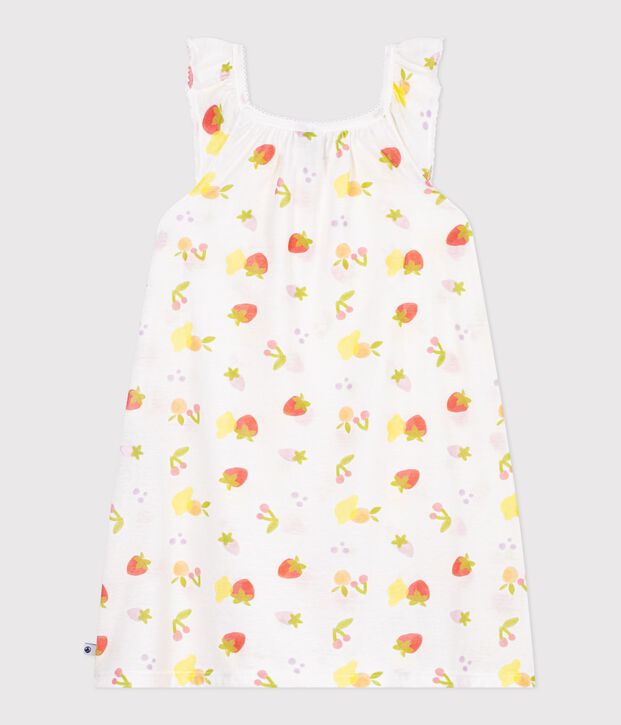 Camicia da notte in cotone con frutti stampati bambina bianco/multicolore