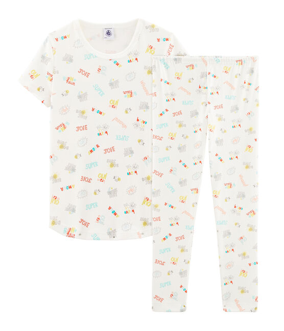 Pigiama bambina a costine bianco MARSHMALLOW/bianco MULTICO