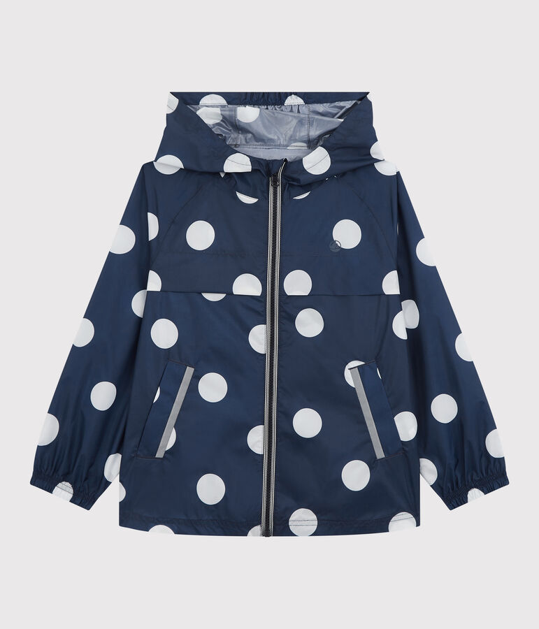Giacca a vento lunghezza media in poliestere riciclato bambina blu MEDIEVAL/bianco MARSHMALLOW