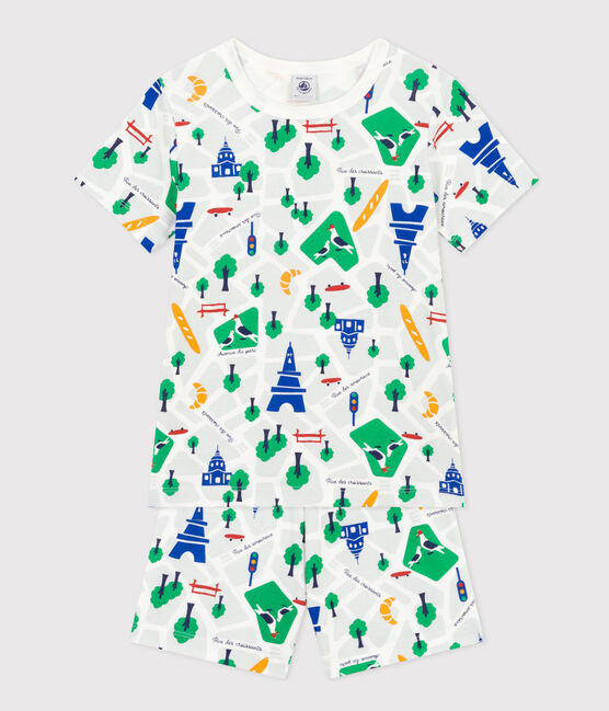 Pigiama short fantasia Parigi in cotone bambino bianco MARSHMALLOW/blu MEDIEVAL/ MULTICO
