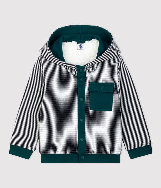 Cardigan in sherpa bebè. bianco MARSHMALLOW/verde PINEDE