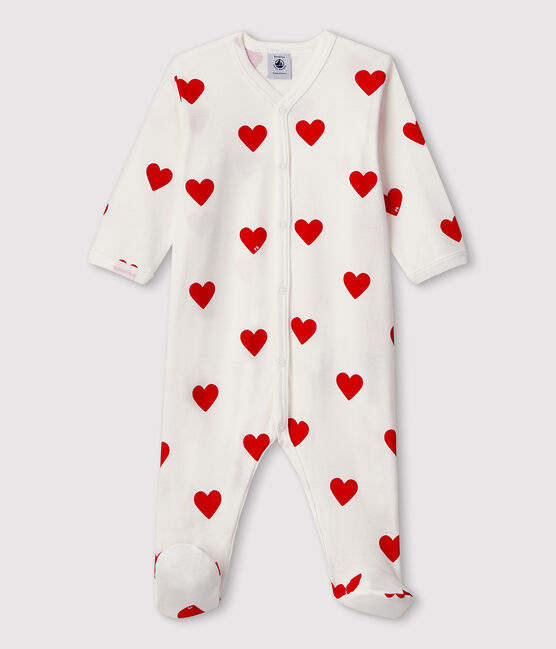 Tutina a cuori rossi bebé a costine bianco MARSHMALLOW/rosso TERKUIT