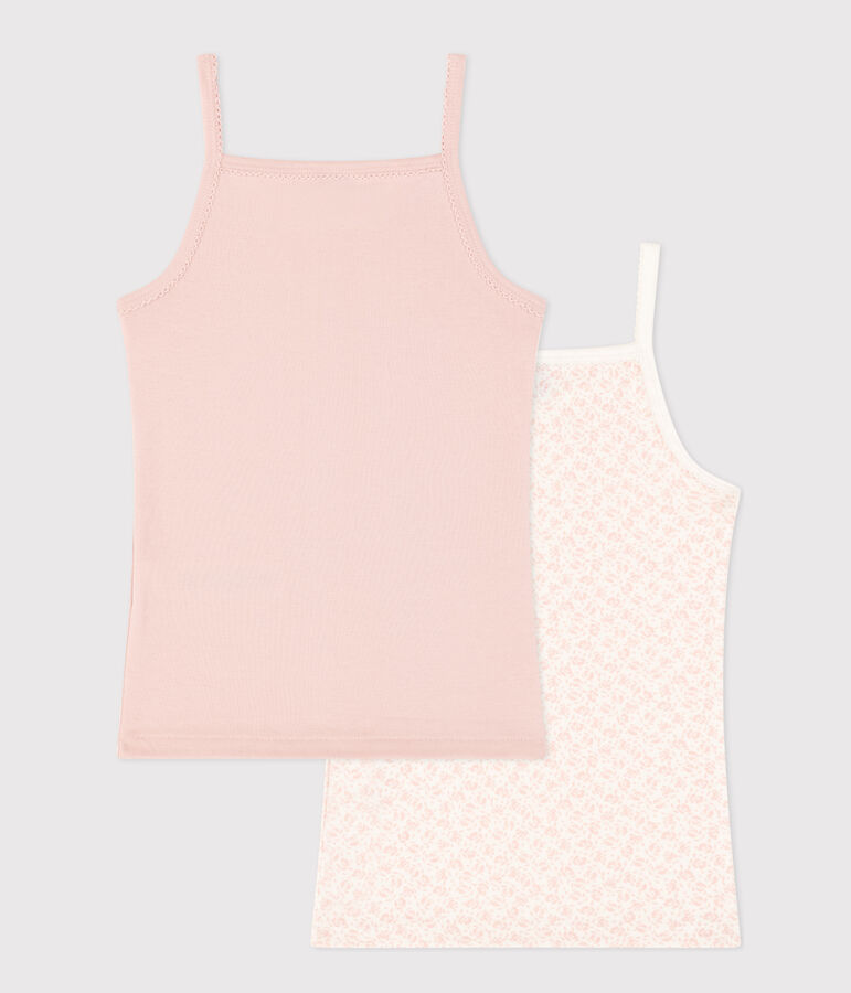 Confezione da 2 canottiere bambino con spalline in cotone a fiori variante 1