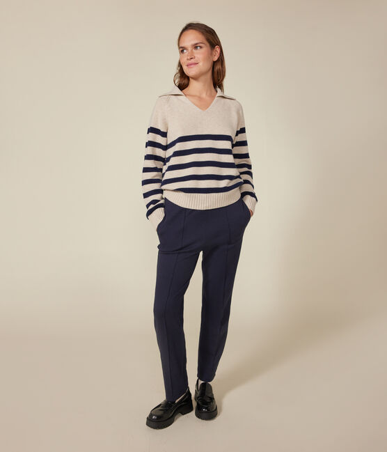 Maglione in misto lana e cotone donna bianco AVALANCHE/blu SMOKING