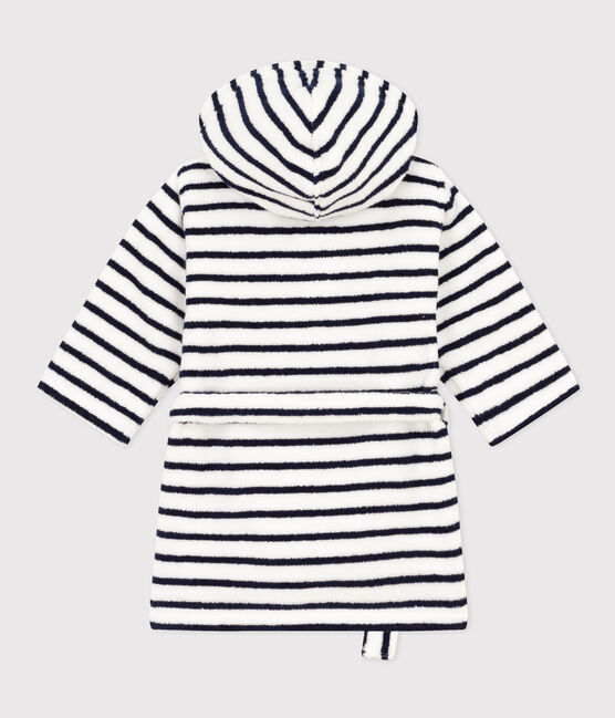 Accappatoio bambino in spugna a righe bianco LAIT/blu MEDIEVAL