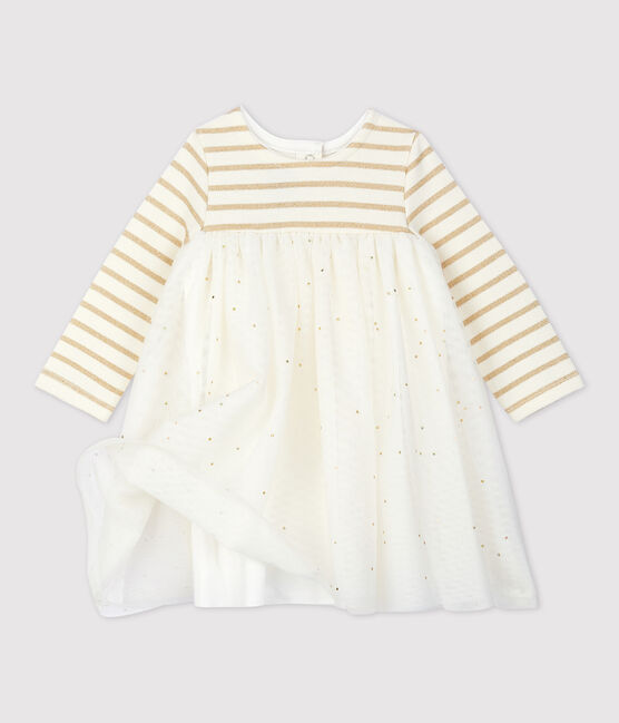 Abito bi-materiale a maniche lunghe bebè femmina beige COQUILLE/giallo LUREX DORE