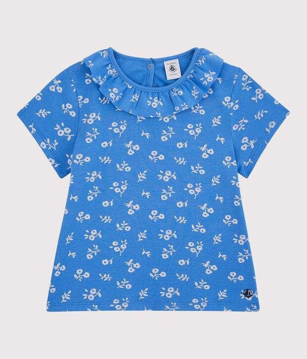 T-shirt a maniche corte in cotone bambina blu/bianco