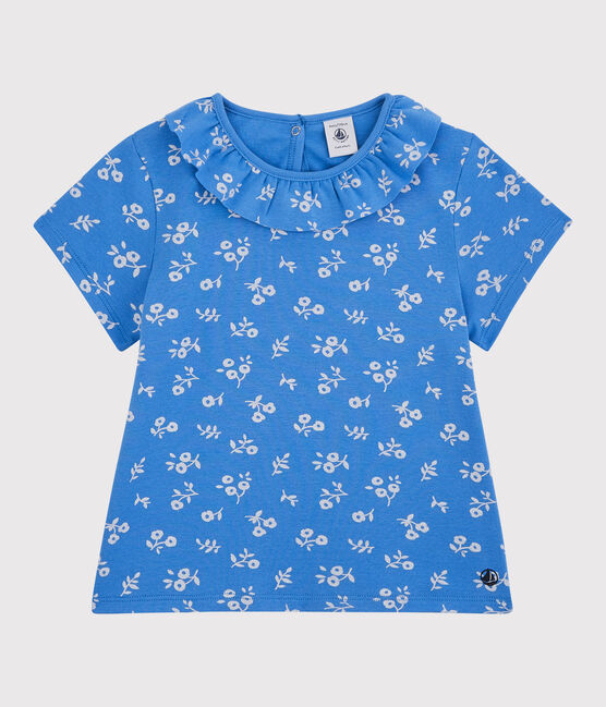 T-shirt a maniche corte in cotone bambina blu BRASIER/grigio MARSHMALLOW