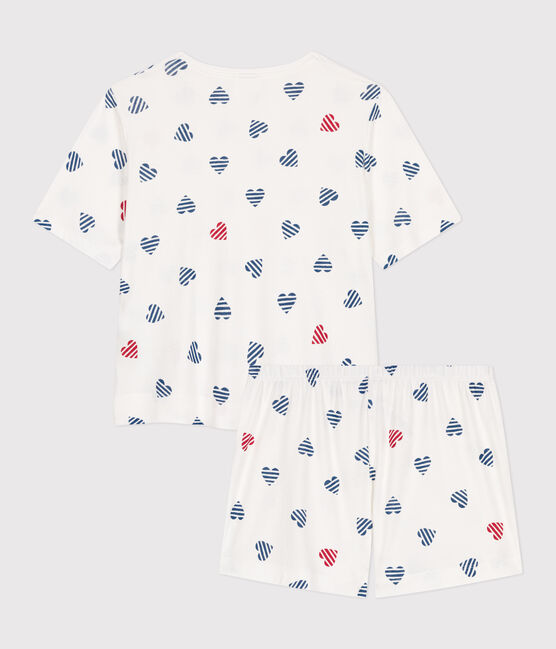 Pigiama corto in cotone con stampa a cuori donna bianco MARSHMALLOW/bianco MULTICO