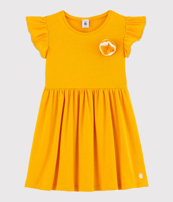 Abito manica corta in cotone e lino bambina giallo TEHONI
