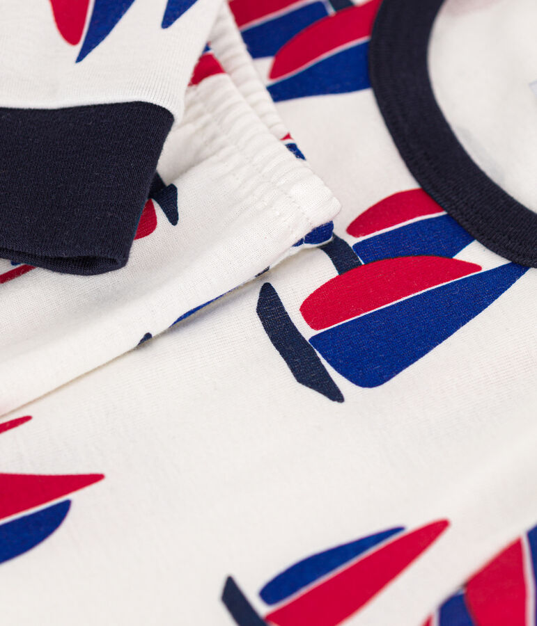 Pigiama bambino in cotone con motivo a barche bianco/multicolore