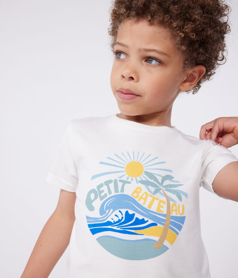 T-shirt a maniche corte in cotone con stampa bambino bianco