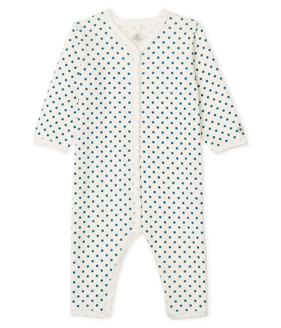 Tutina senza piedi a costine bebè femmina bianco MARSHMALLOW/blu CONTES