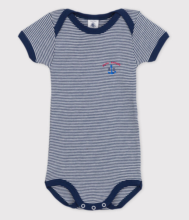 Body manica corta beb&egrave; bambina blu/bianco