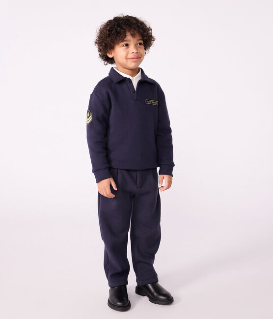 Felpa stile polo in cotone tinta unita bambino blu SMOKING