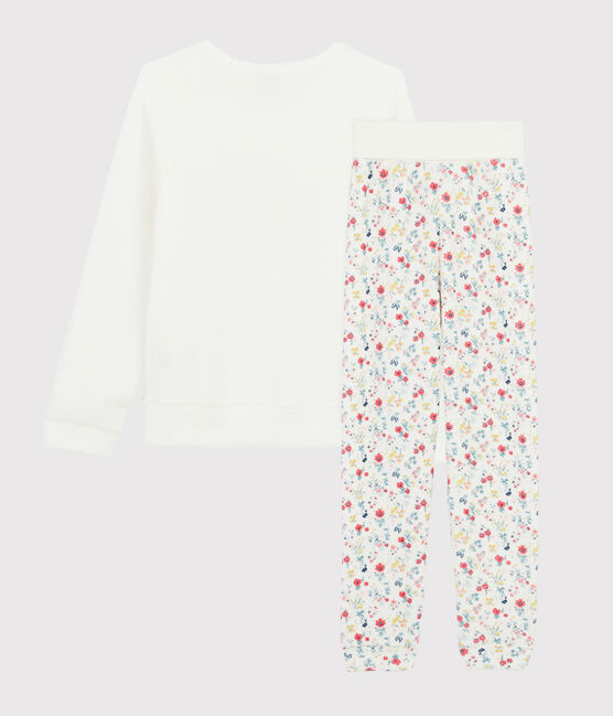 Pigiama bambina vita altta in spugna bouclette grattata bianco MARSHMALLOW/bianco MULTICO