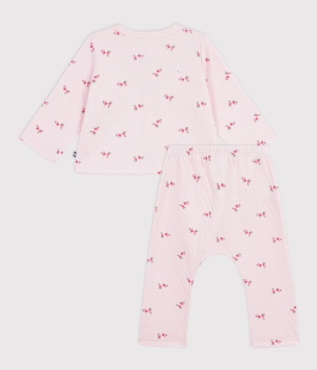 Set lungo 2 pezzi in cotone con stampa a fiori neonato rosa/multicolore