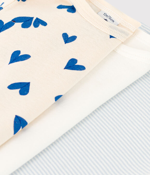 Confezione da 3 body beb&egrave; con cuori blu a manica corta in cotone multicolore