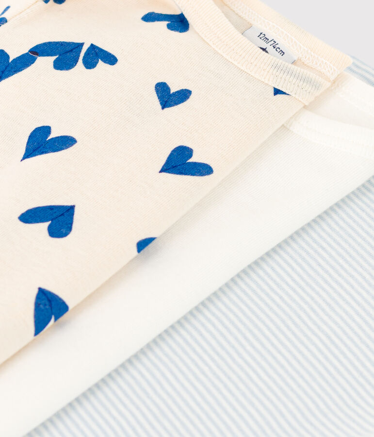 Confezione da 3 body beb&egrave; con cuori blu a manica corta in cotone multicolore