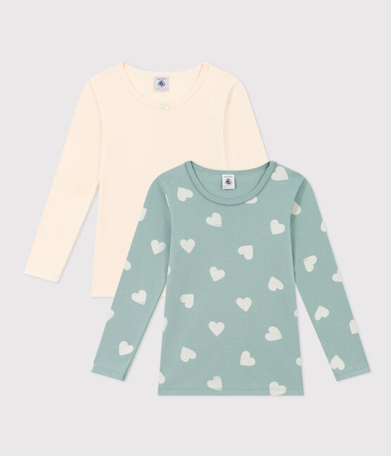 Confezione da 2 t-shirt bambina maniche lunghe in cotone motivo cuore variante 1