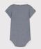 Body bebè con colletto a polo millerighe in cotone biologico blu SMOKING/bianco MARSHMALLOW