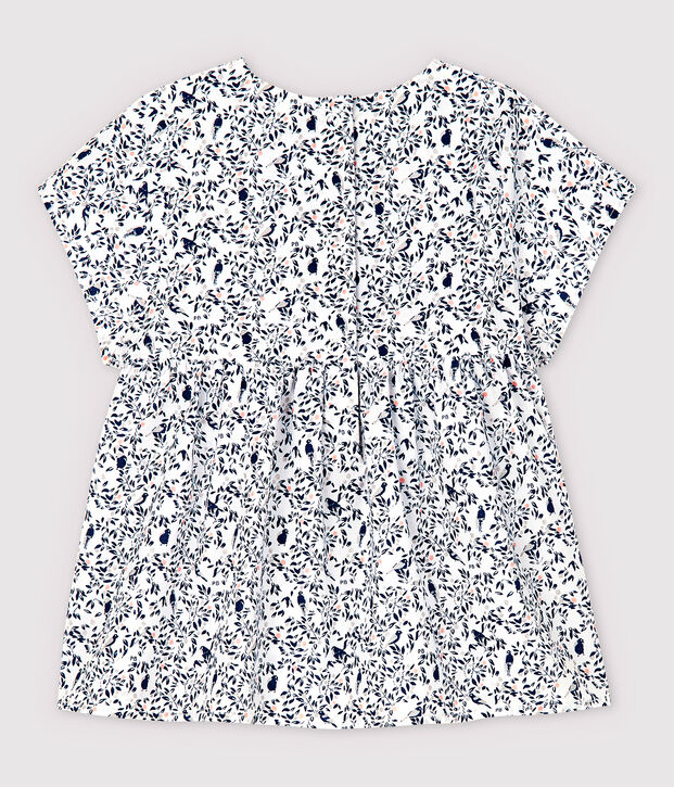 Blusa manica corta in popeline beb&egrave; femmina bianco/multicolore