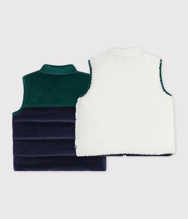 Piumino senza maniche in velluto e sherpa double face neonato blu/multicolore