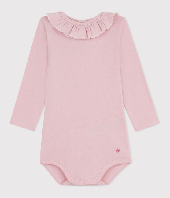 Body con colletto in cotone tinta unita neonata rosa JOLI