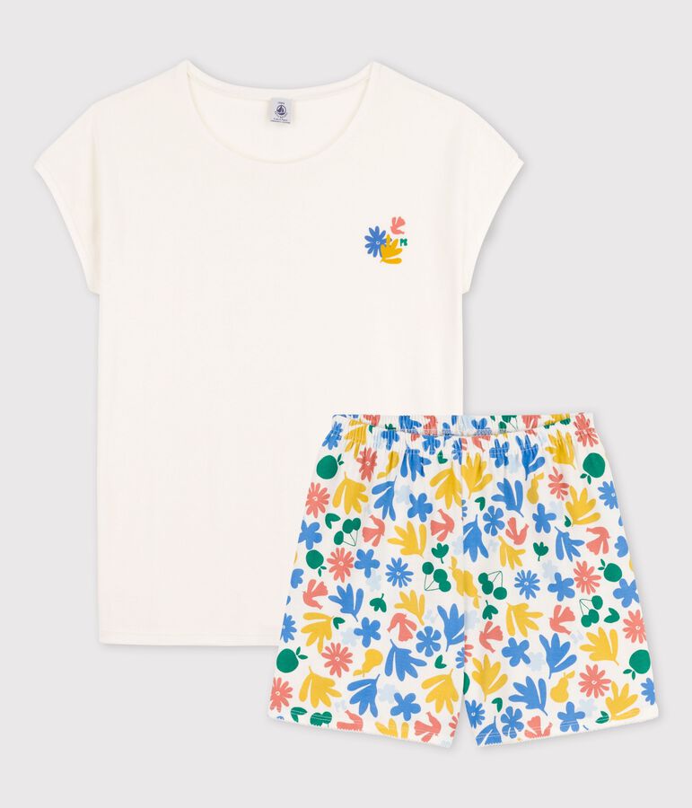 Pigiama corto bambina in cotone bianco/multicolore