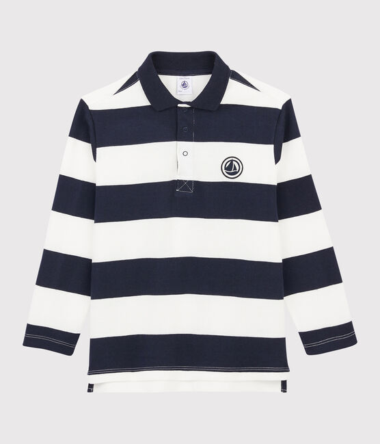 Polo a manica lunga bambino blu SMOKING/bianco MARSHMALLOW
