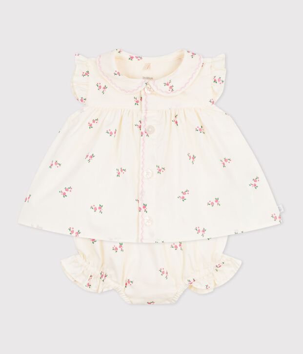 Set 2 pezzi in cotone composto da camicetta e bloomer con stampa a fiori neonata ecru/multicolore