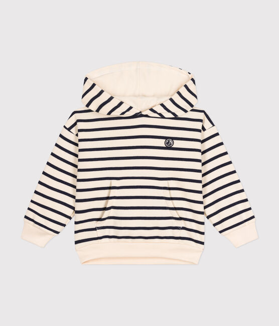 Maglia con cappuccio in tessuto felpato spazzolato bambina/bambino bianco AVALANCHE/blu SMOKING