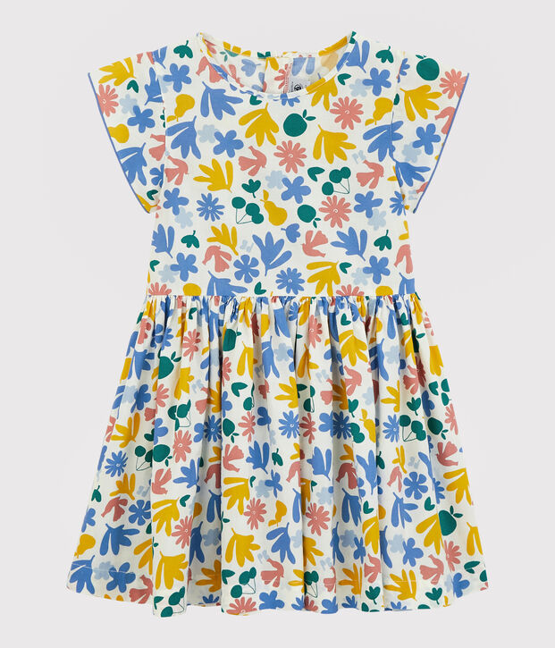 Abito a manica corta in popeline bambina bianco/multicolore