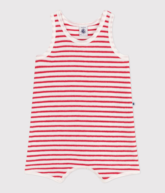 Tutina corta in cotone a righe neonato rosso MARSHMALLOW/ SPI