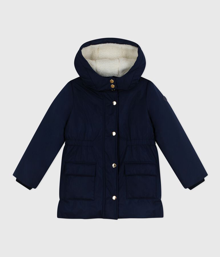 Parka bambino lunghezza midi tinta unita blu