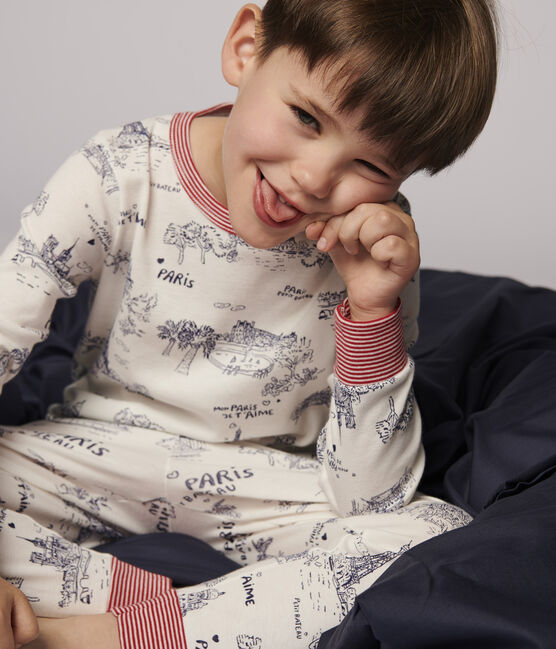 Pigiama tela di Jouy Parigi bambino in cotone bianco MARSHMALLOW/blu MEDIEVAL