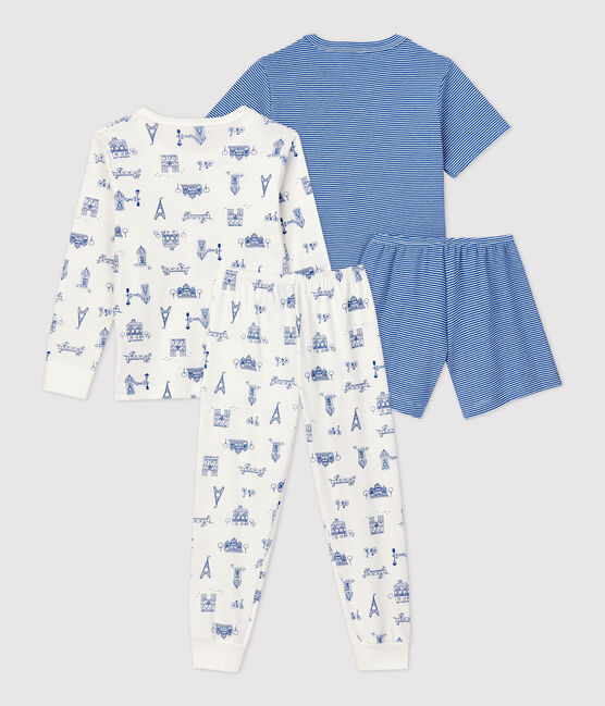 Confezione da 2 pigiami bambino millerighe blu e fantasia Parigi in cotone variante 1