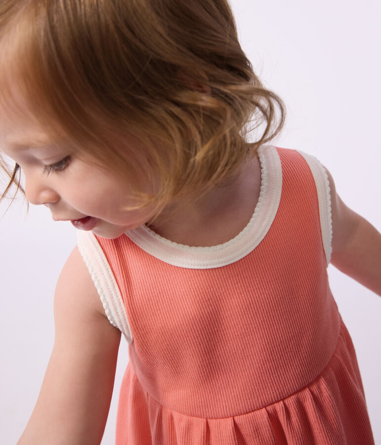 Abito senza maniche in cotone tinta unita neonata rosa