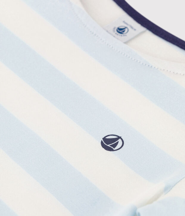 T-shirt a maniche corte in cotone bambina blu/bianco