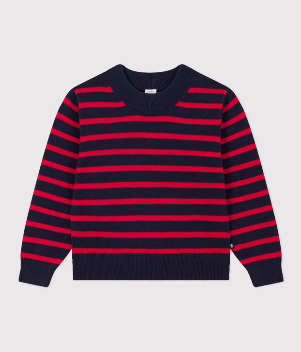 Maglione alla marinara in lana e cotone bambino unisex blu/rosso