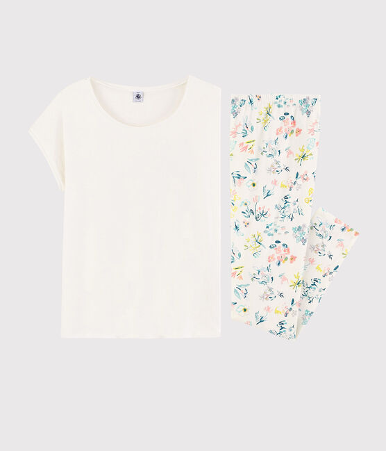 Pigiama fiori primaverili ragazza-donna in cotone bianco MARSHMALLOW/bianco MULTICO