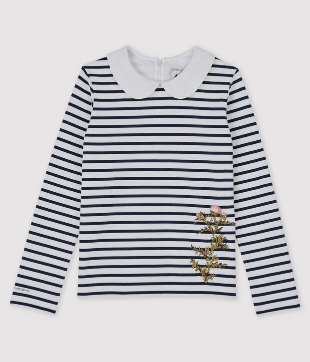 T-shirt marini&egrave;re donna Petit Bateau x Deyrolle bianco/blu
