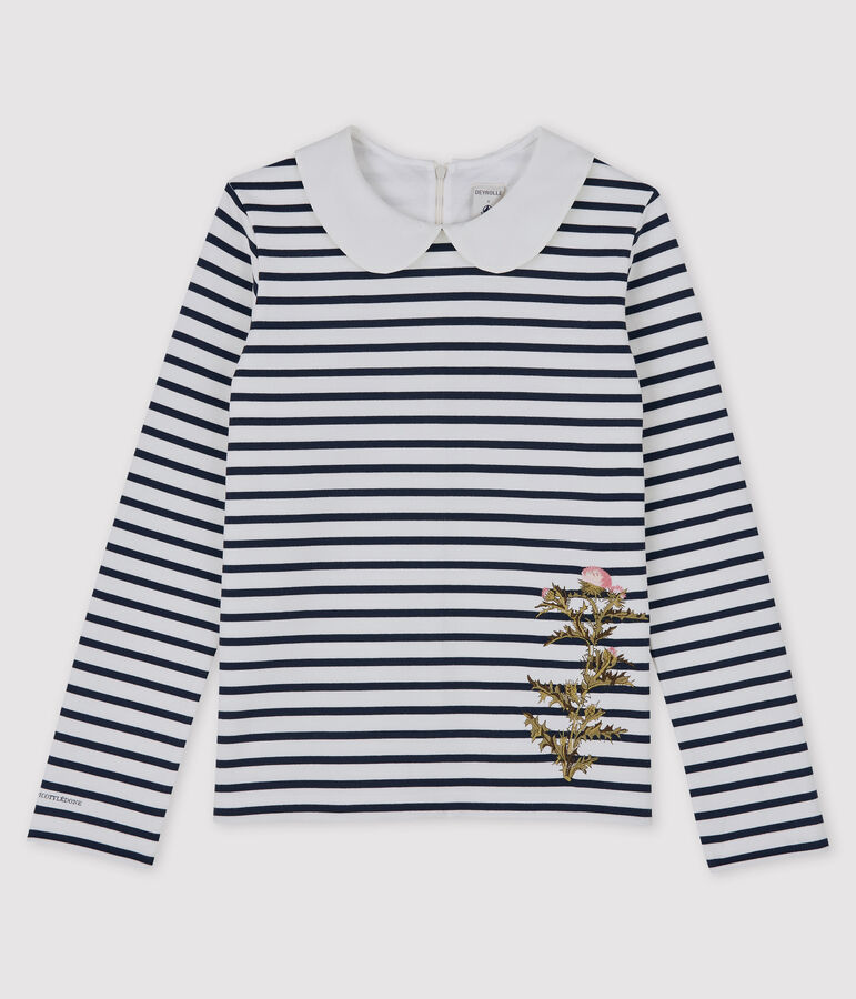 T-shirt marini&egrave;re donna Petit Bateau x Deyrolle bianco MARSHMALLOW/blu SMOKING
