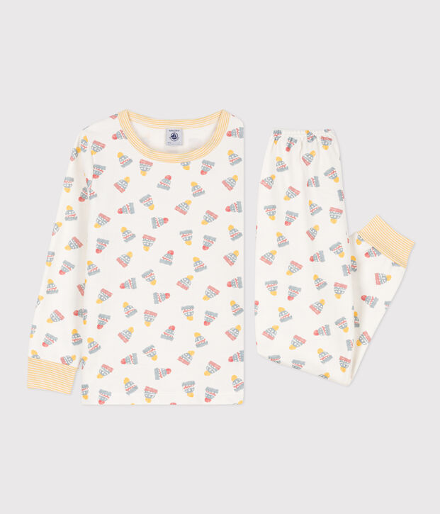 Pigiama berretto bambino unisex in tessuto felpato bianco/multicolore