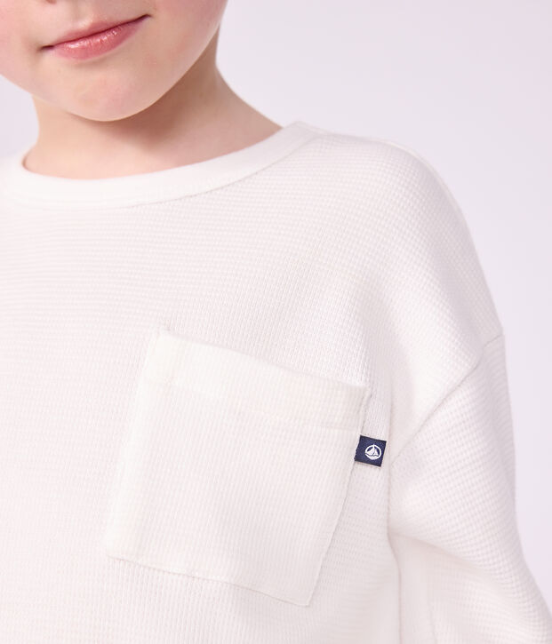 T-shirt a maniche lunghe in cotone tinta unita bambino bianco