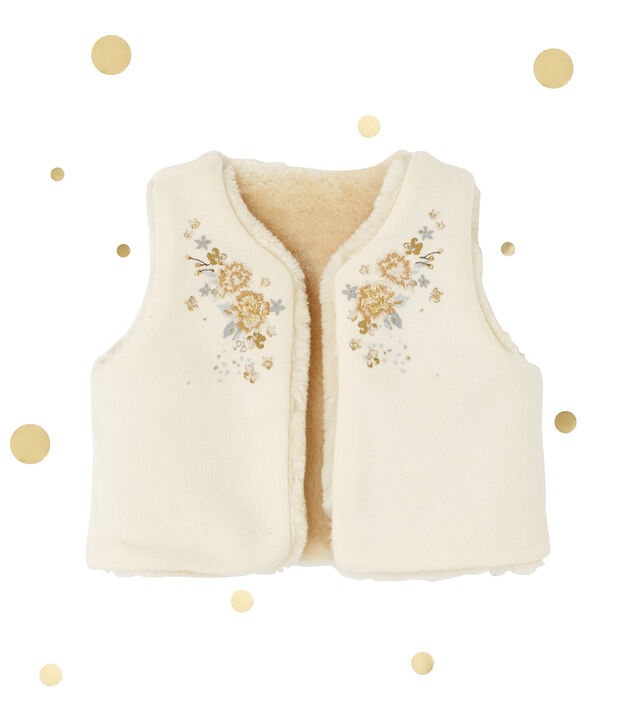 Gilet smanicato per beb&eacute; femmina reversibile bianco